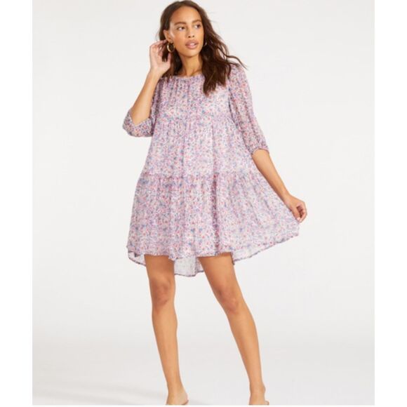 BB Dakota Steve Madden Free Spirit Floral Shift Dress Loose Fit Puff  Sleeves S - Picture 1 of 9